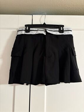 Black Tennis Skirt with White Stripe Waistband